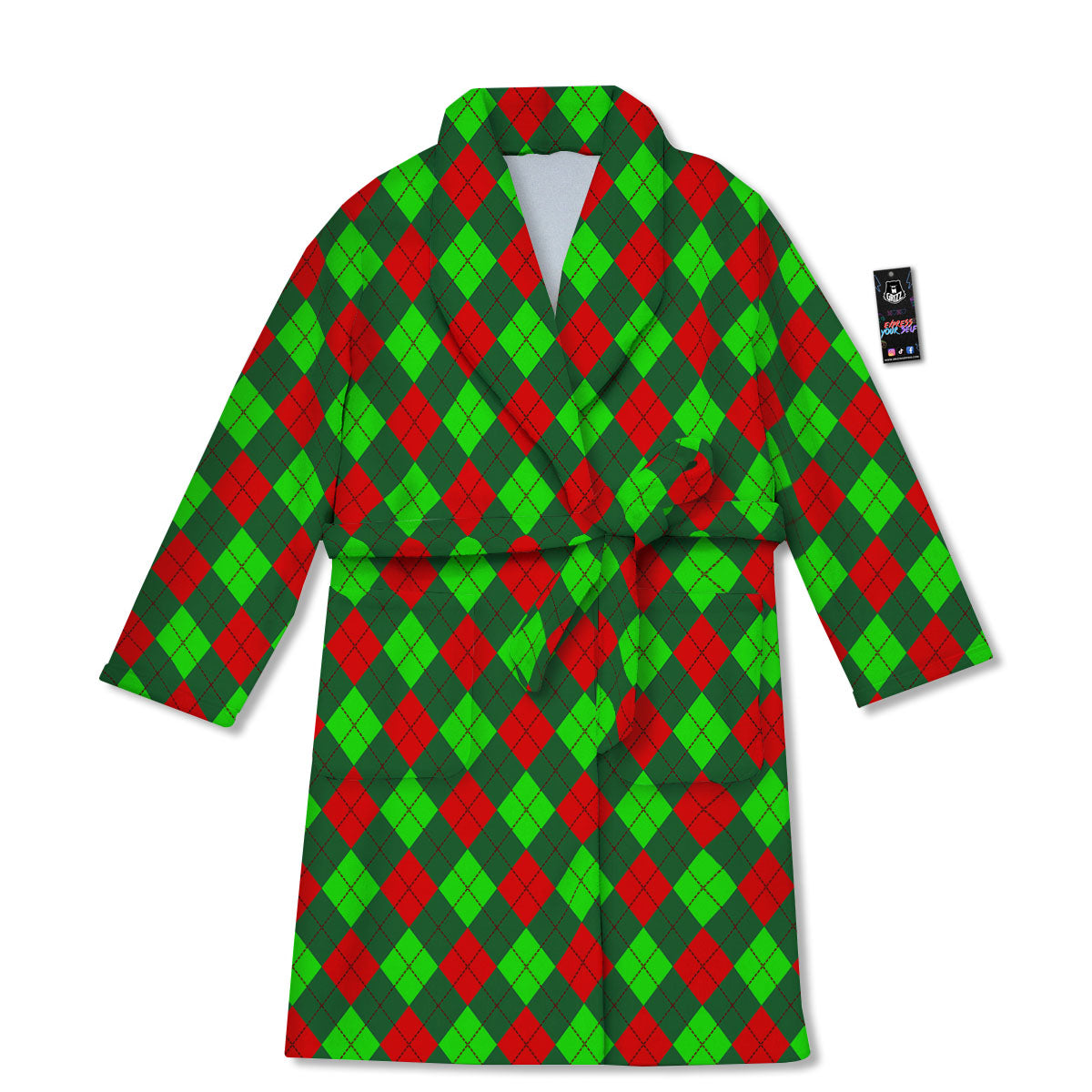 Argyle Green And Red Print Pattern Bathrobe-grizzshop