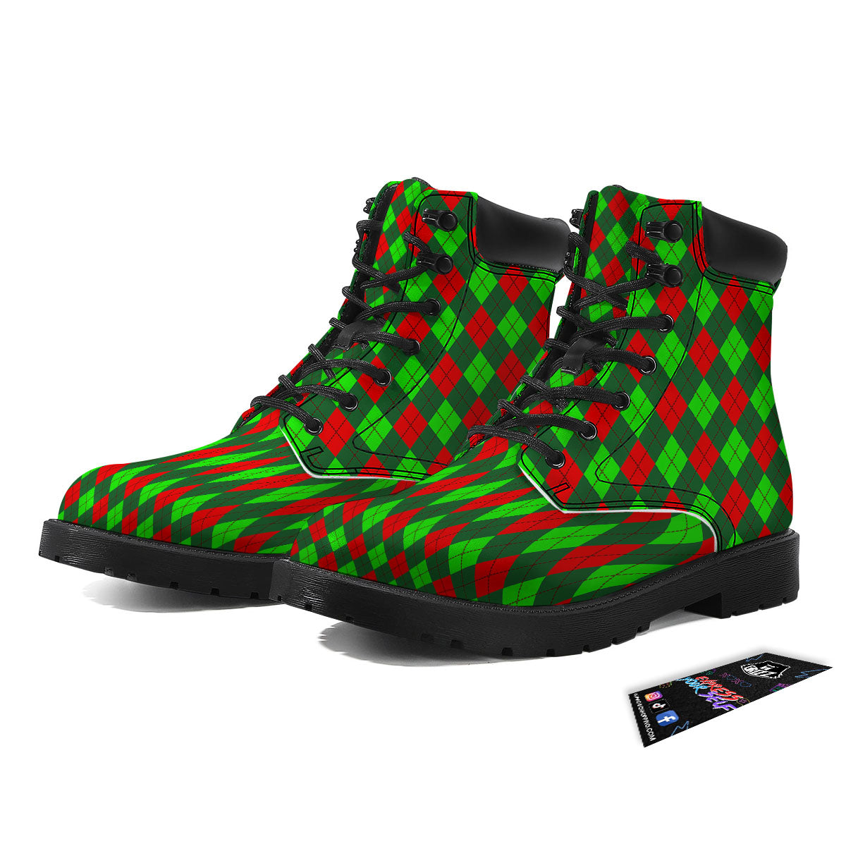Argyle Green And Red Print Pattern Boots-grizzshop