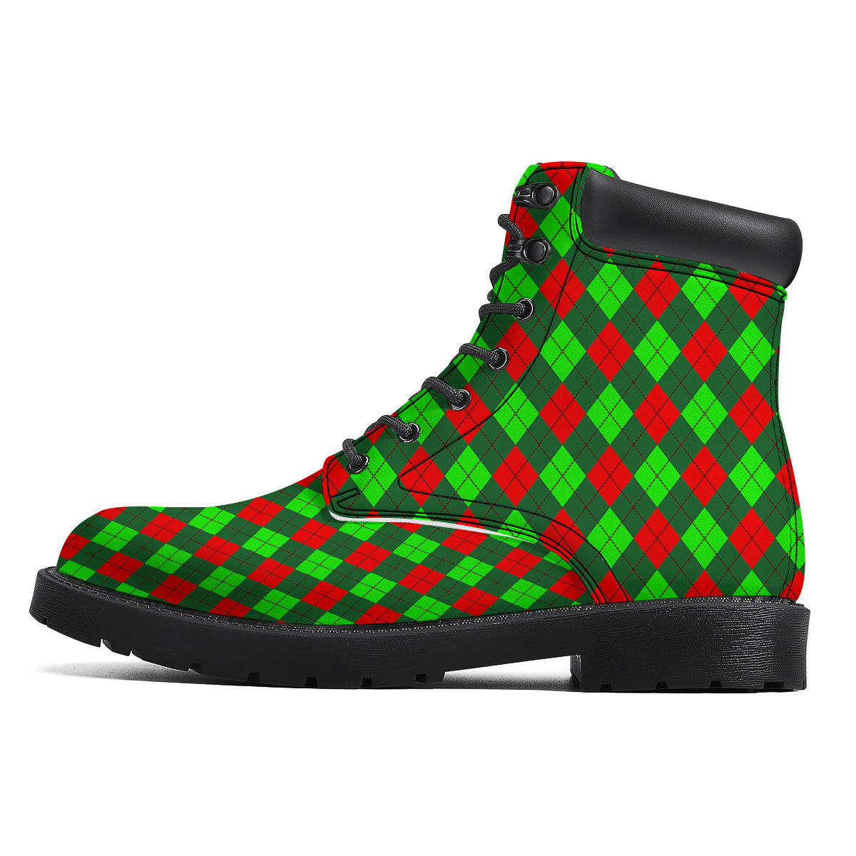 Argyle Green And Red Print Pattern Boots-grizzshop