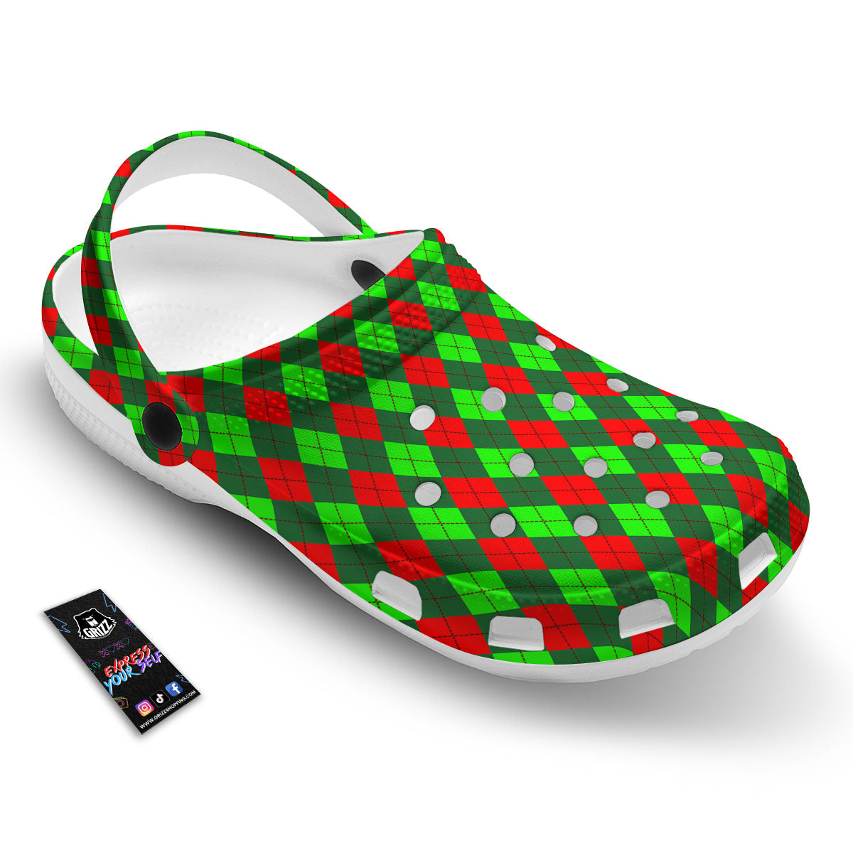 Argyle Green And Red Print Pattern Clog-grizzshop