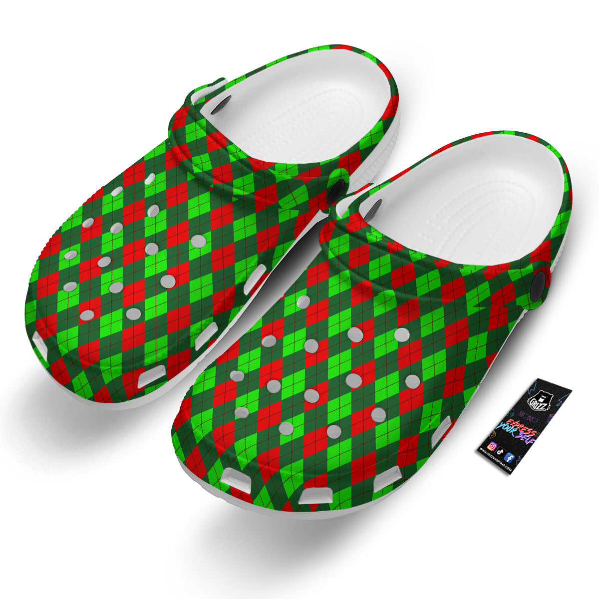 Argyle Green And Red Print Pattern Clog-grizzshop