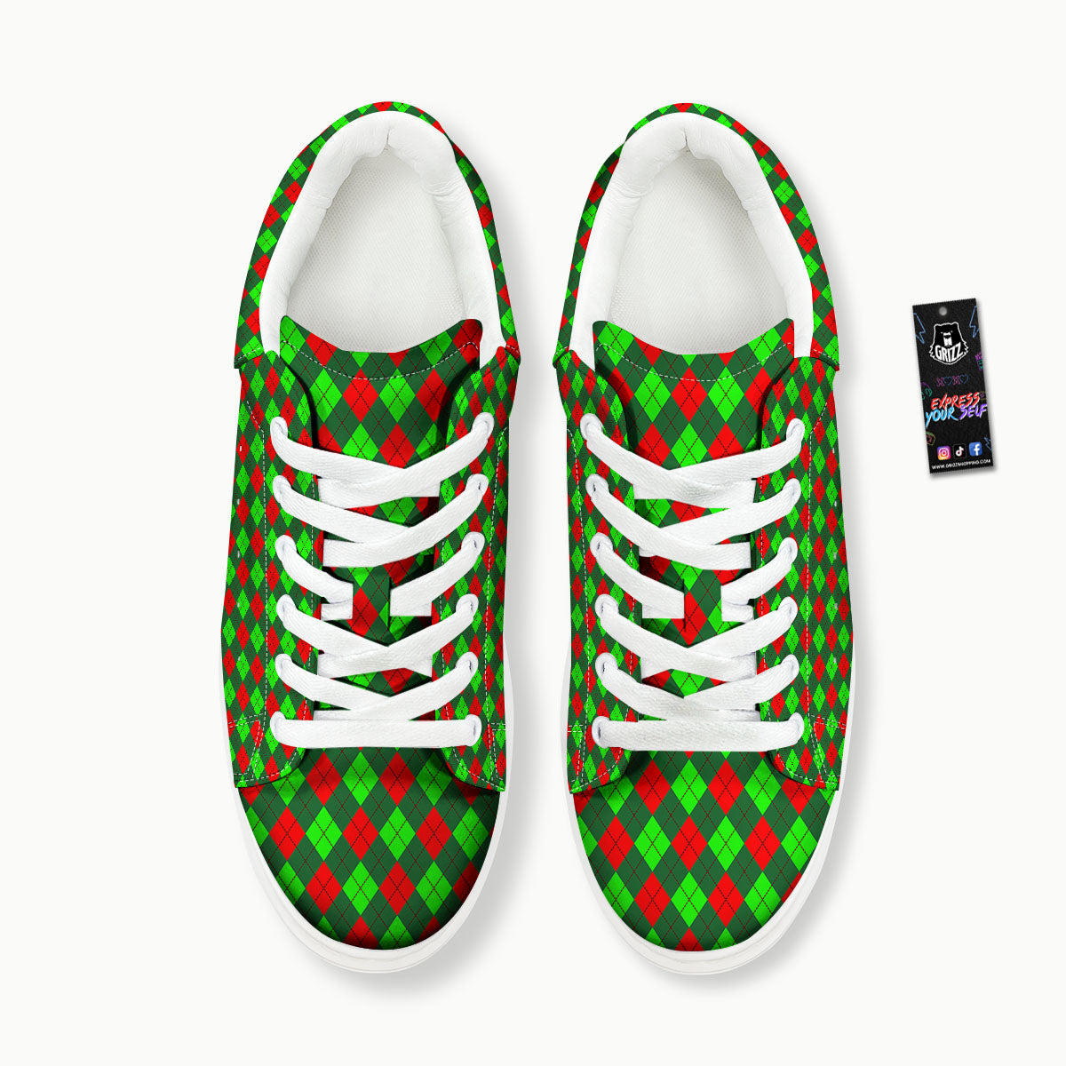 Argyle Green And Red Print Pattern Platform Shoes-grizzshop