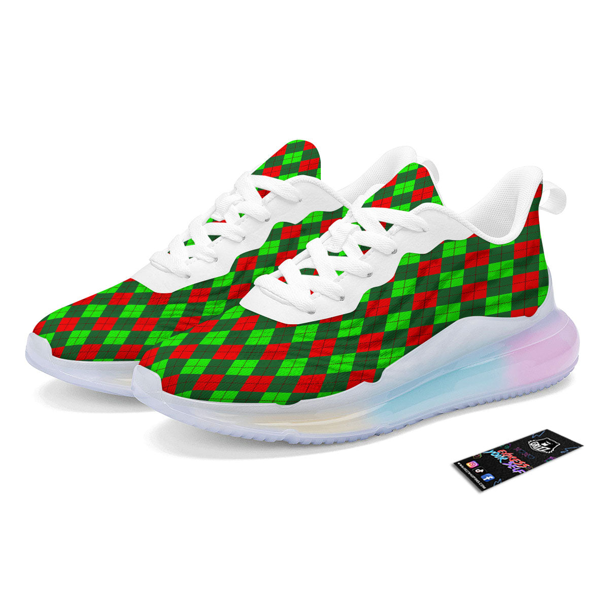 Argyle Green And Red Print Pattern Running Sneakers-grizzshop