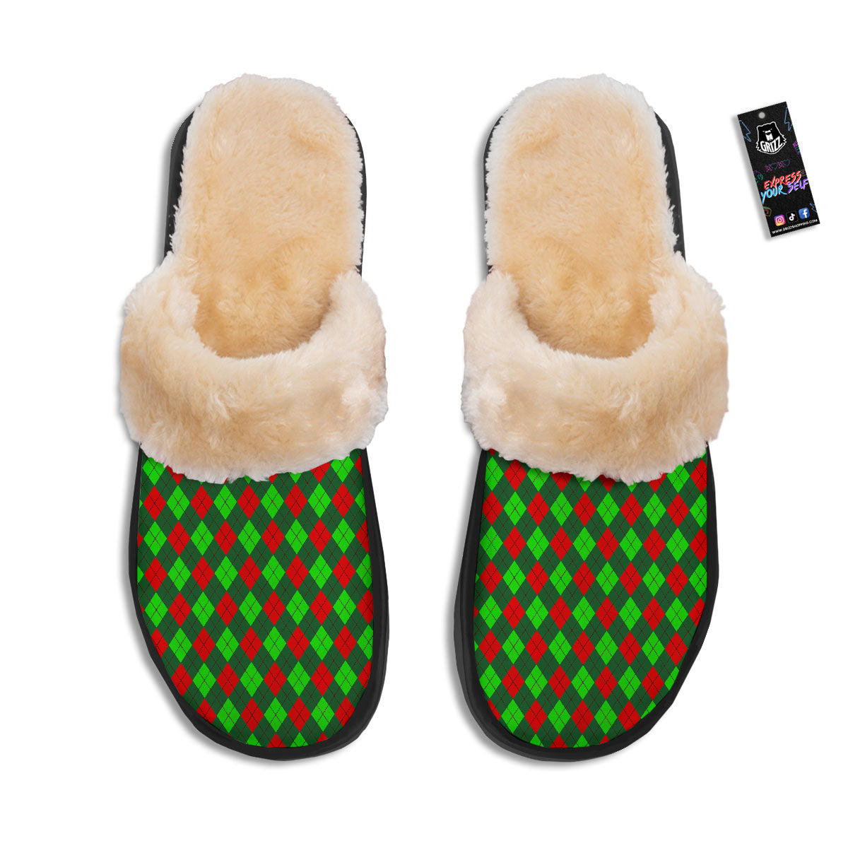 Argyle Green And Red Print Pattern Slippers-grizzshop
