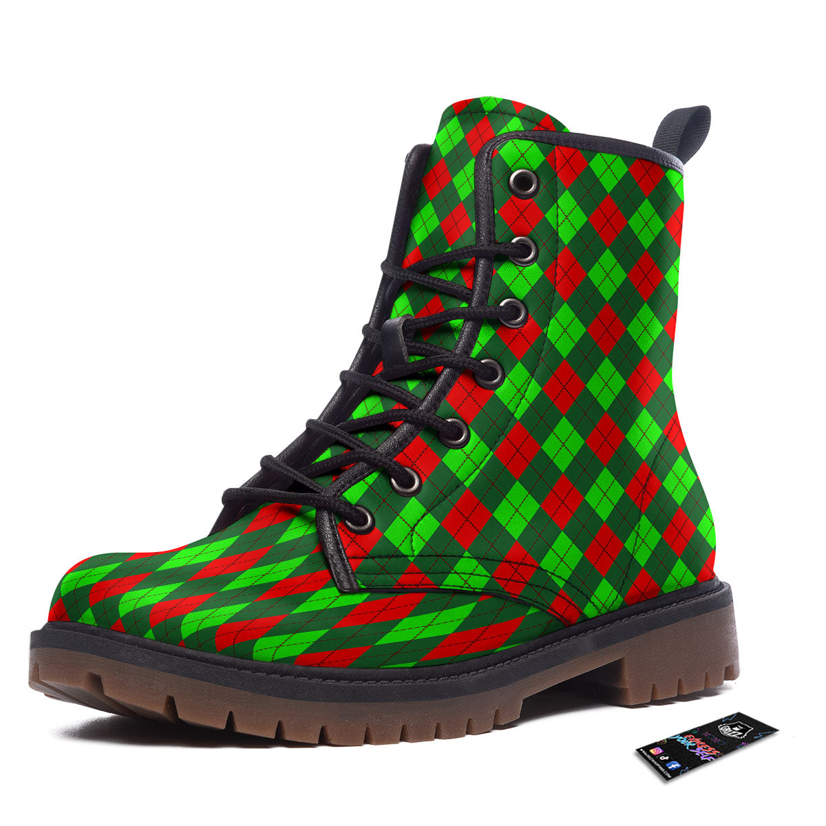 Argyle Green And Red Print Pattern Work Boots-grizzshop