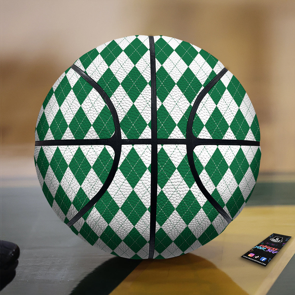 Argyle Green And White Print Pattern Basketball