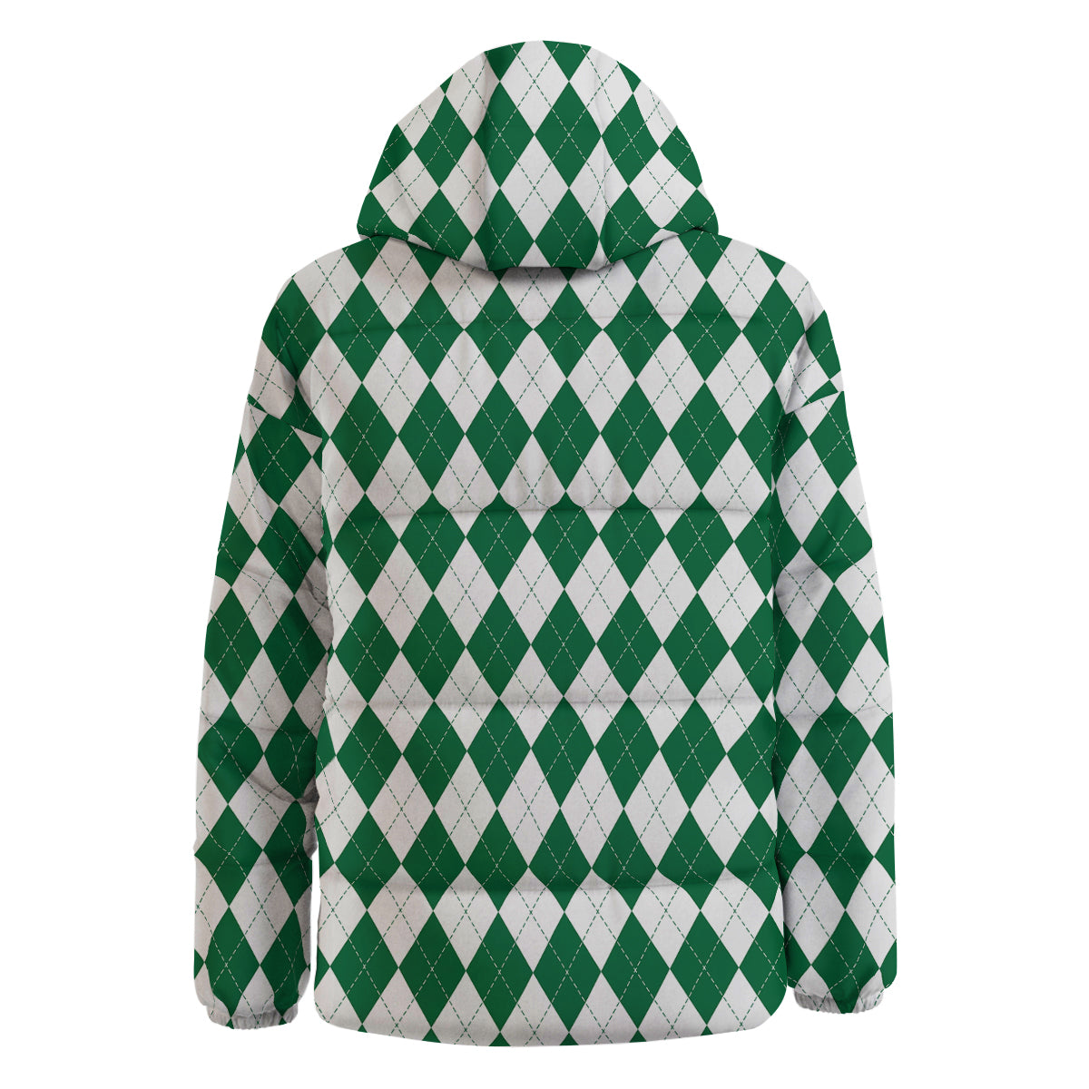 Argyle Green And White Print Pattern Down Jacket-grizzshop