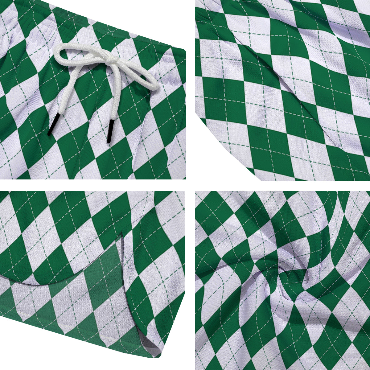 Argyle Green And White Print Pattern Men's Running Shorts-grizzshop