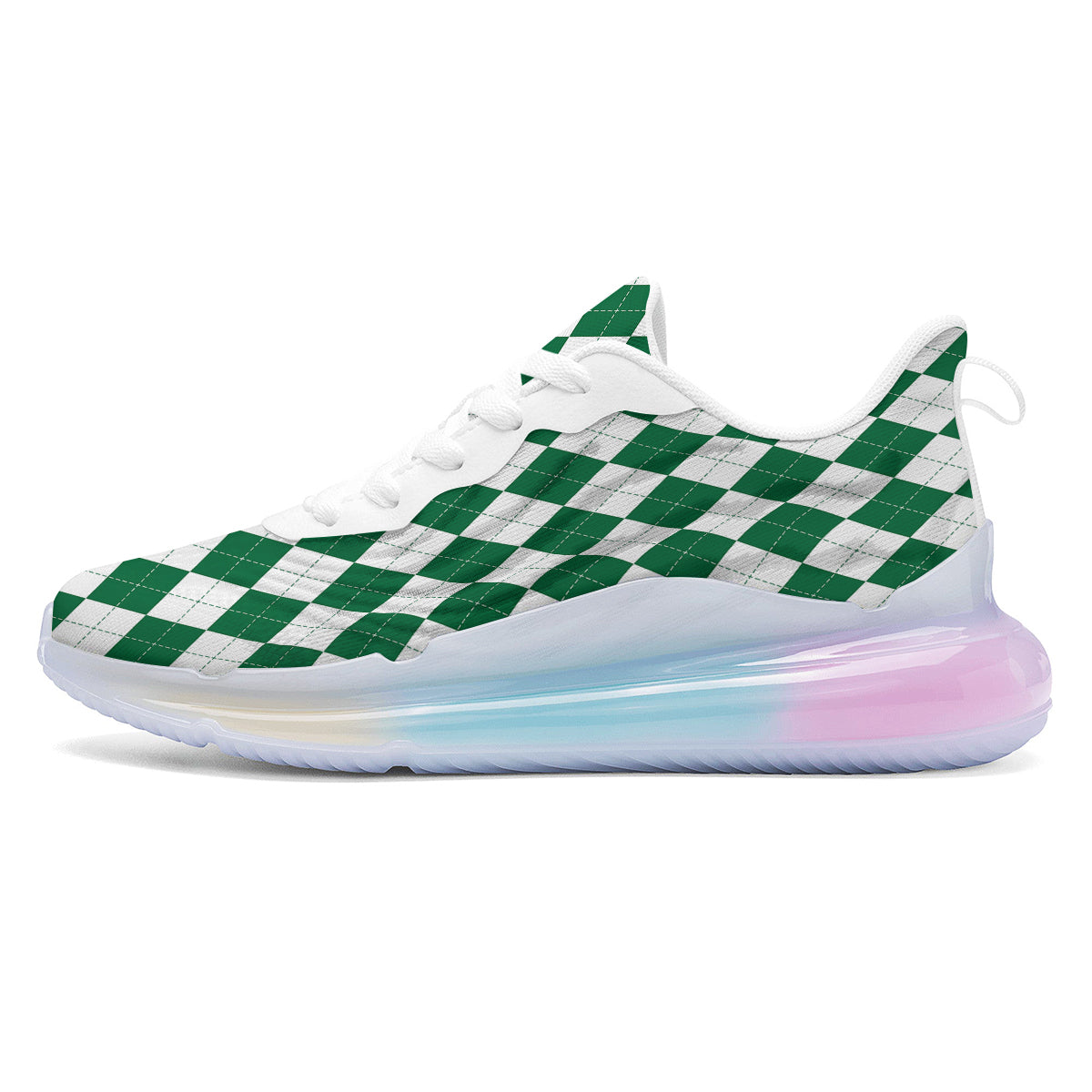 Argyle Green And White Print Pattern Running Sneakers-grizzshop