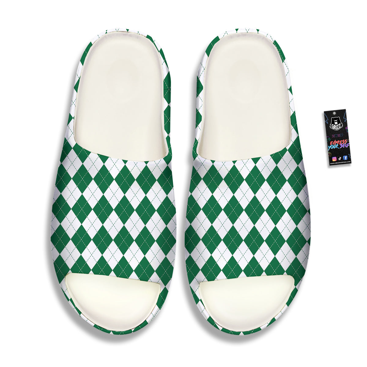 Argyle Green And White Print Pattern Sandals-grizzshop