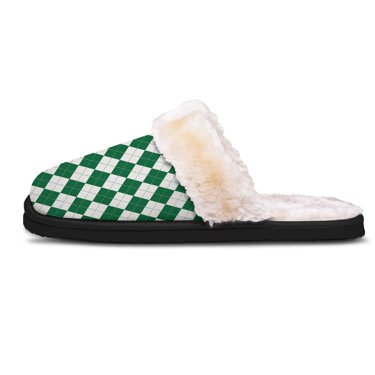 Argyle Green And White Print Pattern Slippers-grizzshop