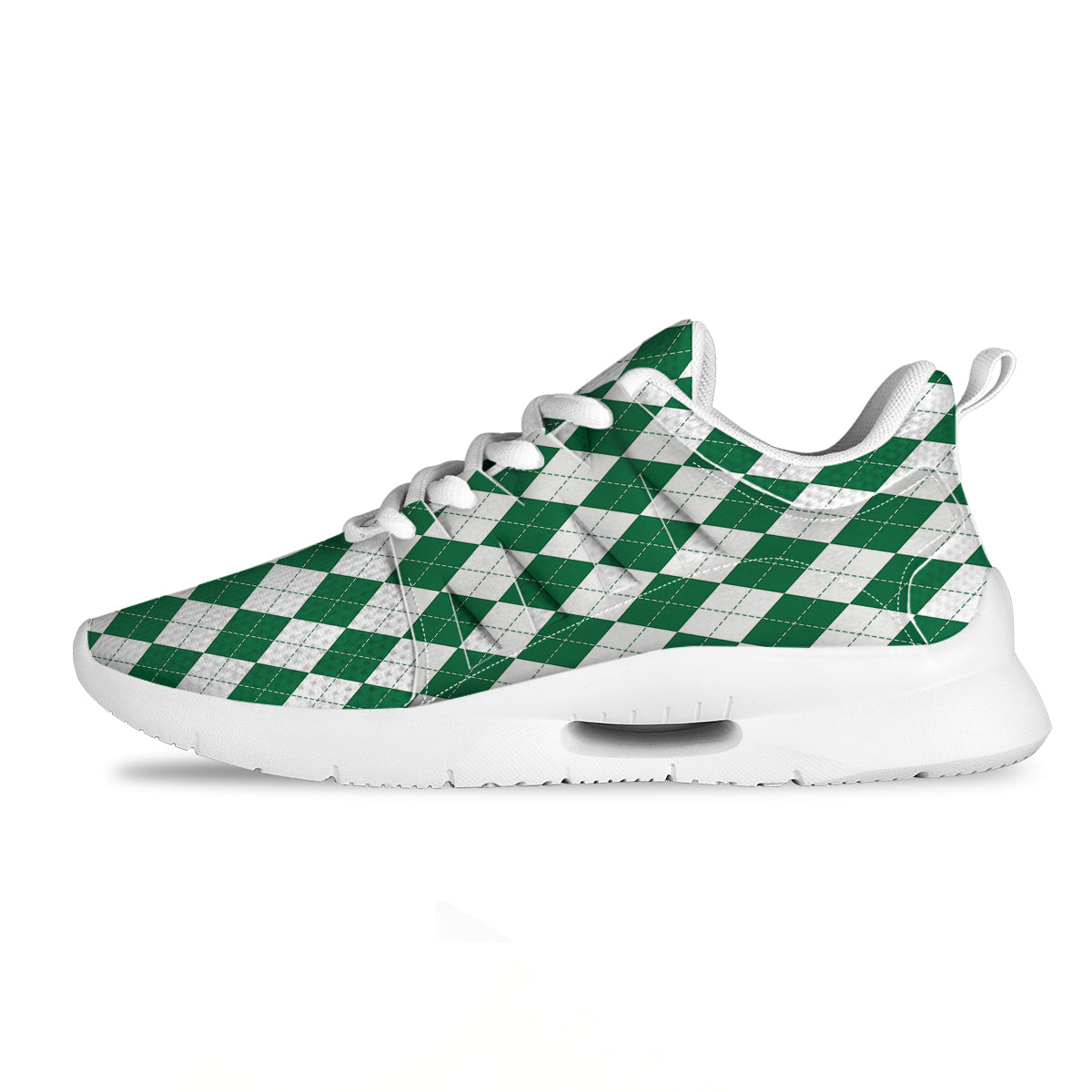 Argyle Green And White Print Pattern Tennis Shoes-grizzshop