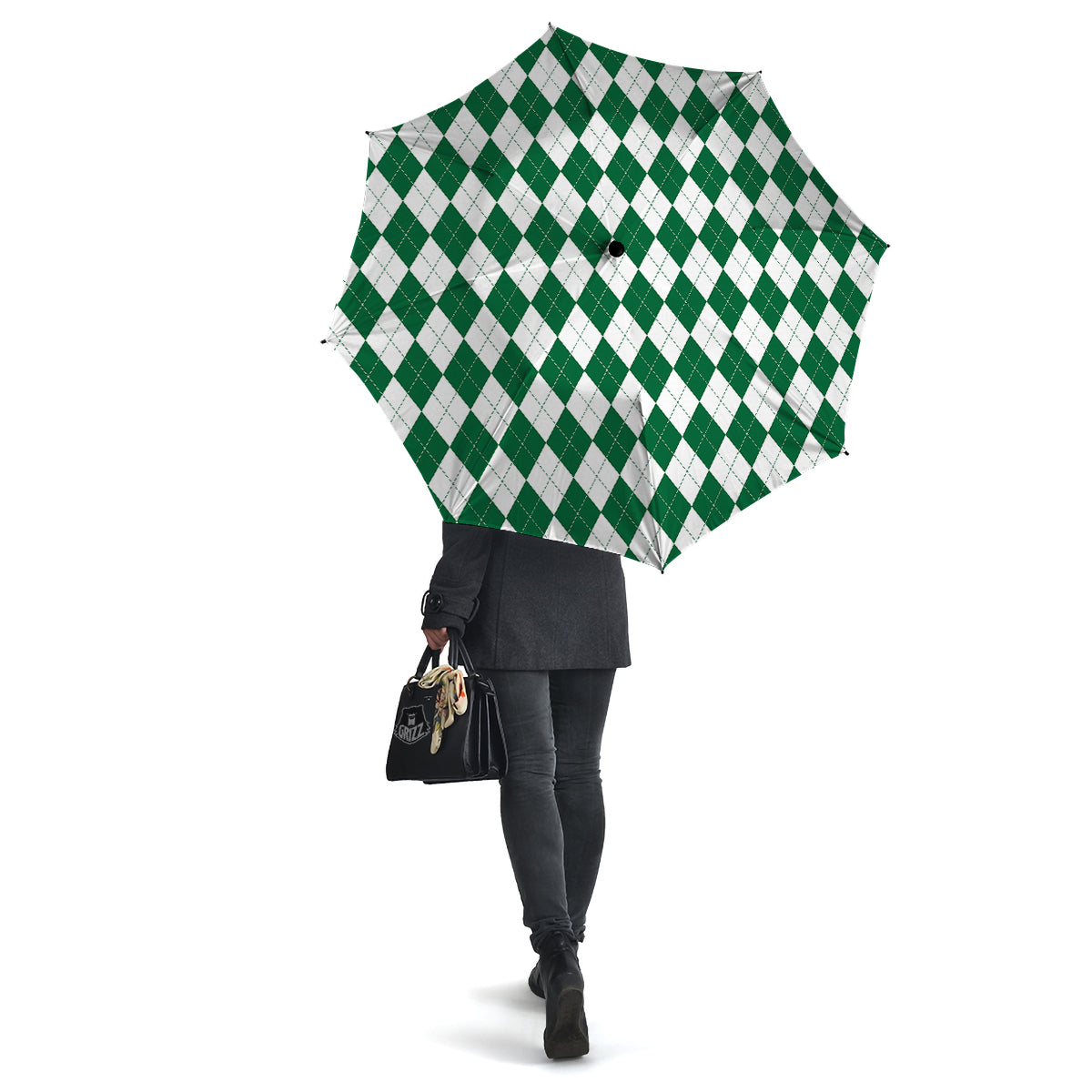 Argyle Green And White Print Pattern Umbrella-grizzshop