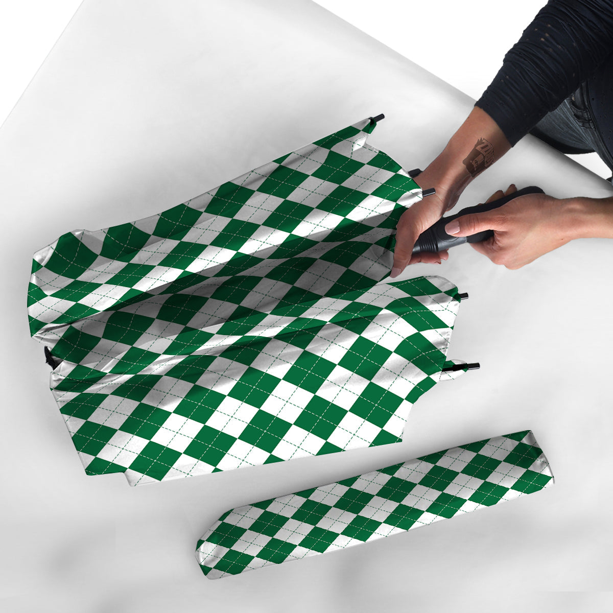 Argyle Green And White Print Pattern Umbrella-grizzshop