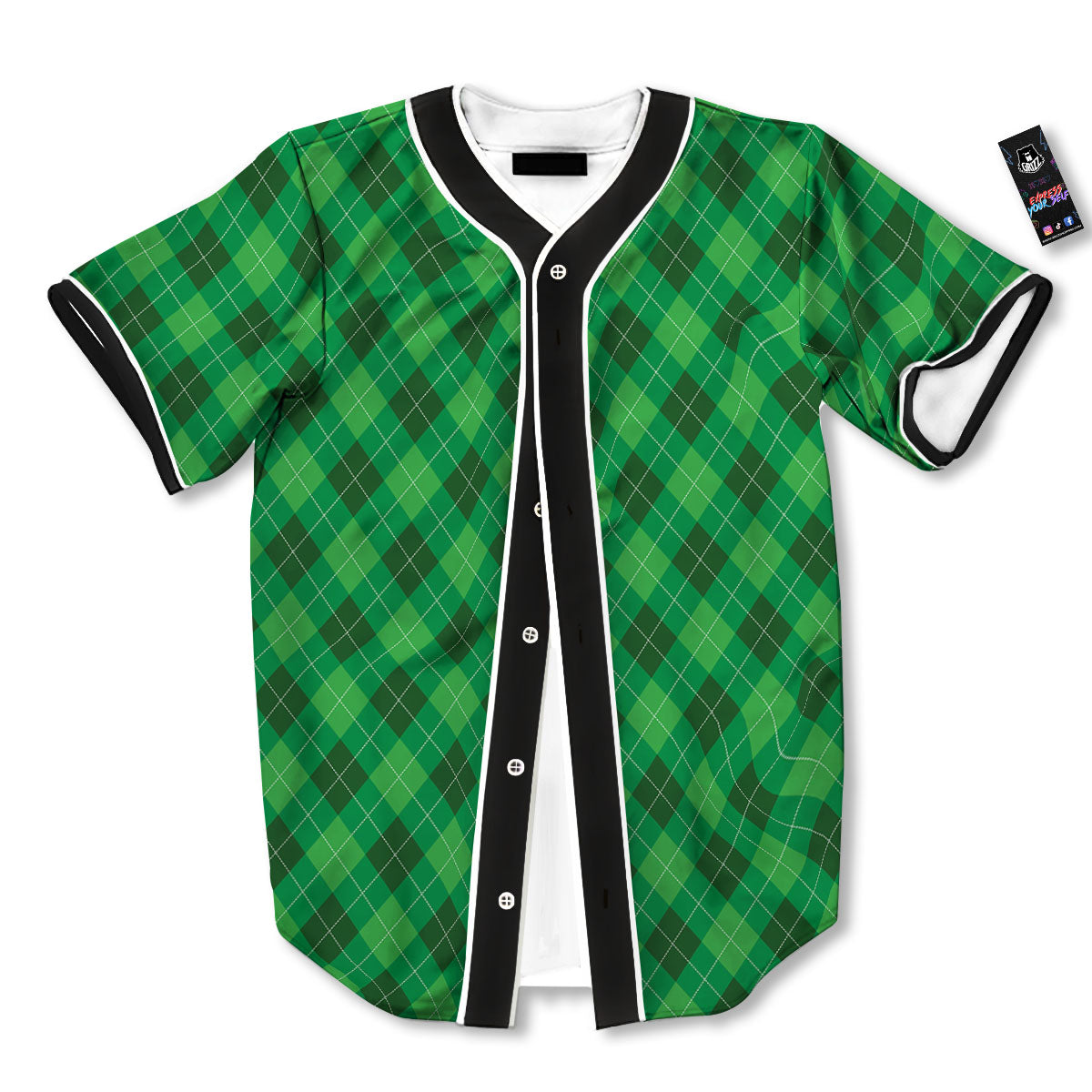Argyle Green Print Pattern Baseball Jersey-grizzshop