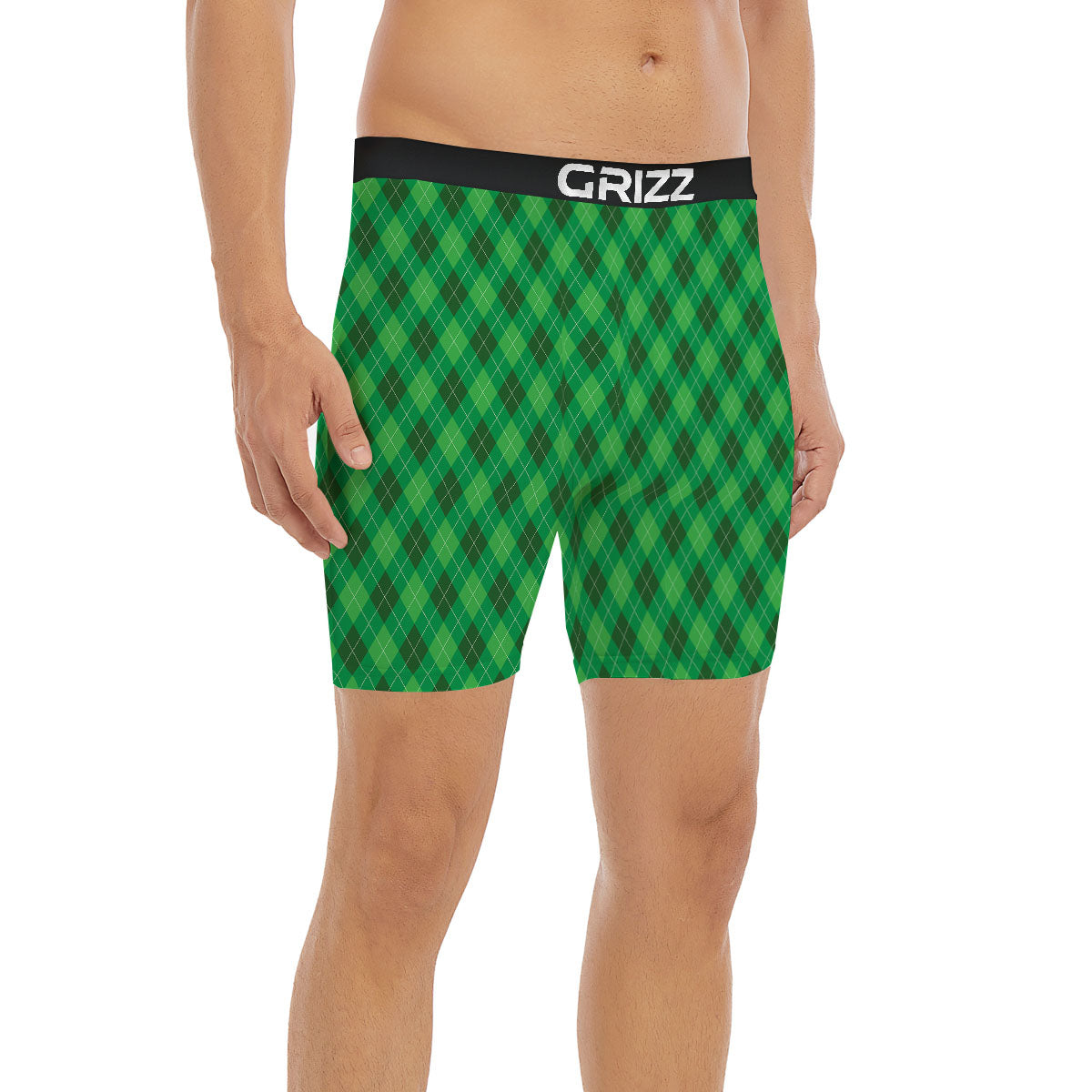 Argyle Green Print Pattern Boxer Briefs-grizzshop