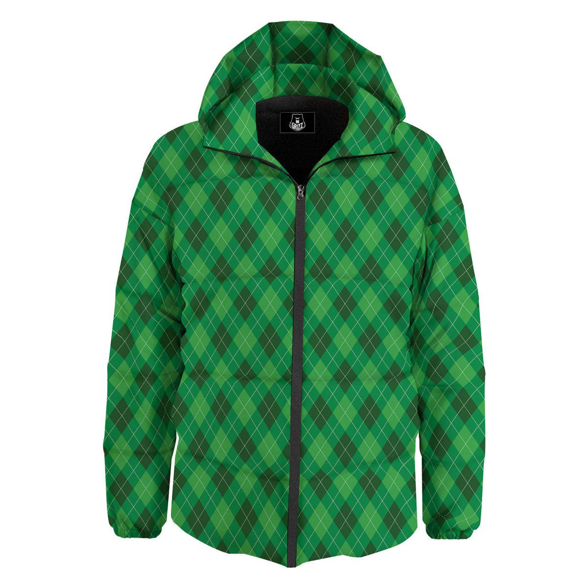 Argyle Green Print Pattern Down Jacket-grizzshop