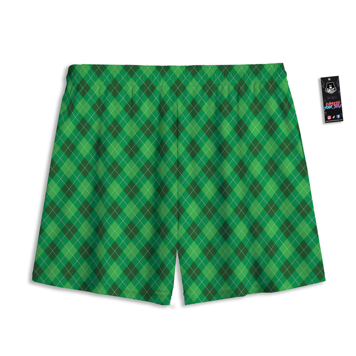 Argyle Green Print Pattern Mesh Shorts-grizzshop