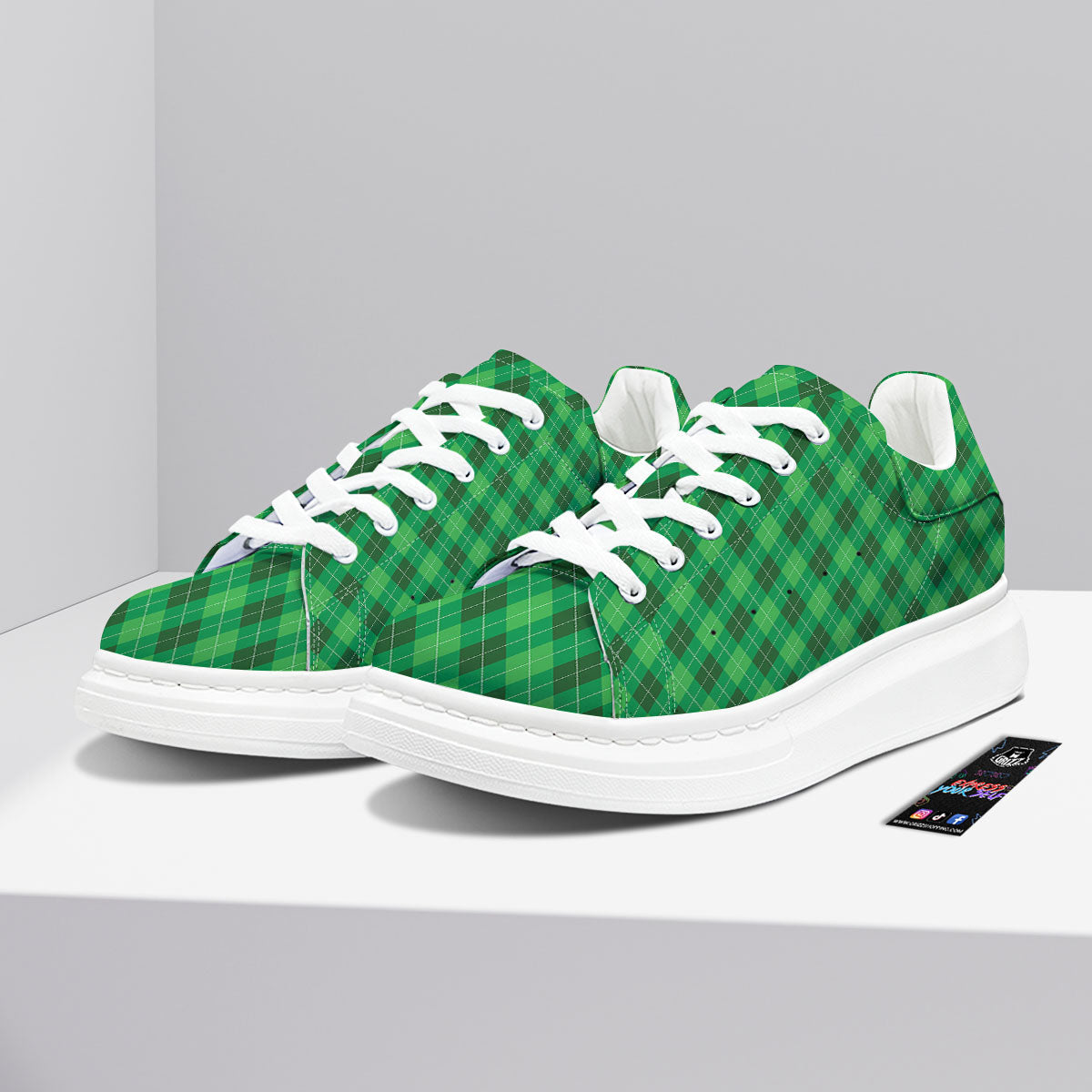 Argyle Green Print Pattern Platform Shoes-grizzshop