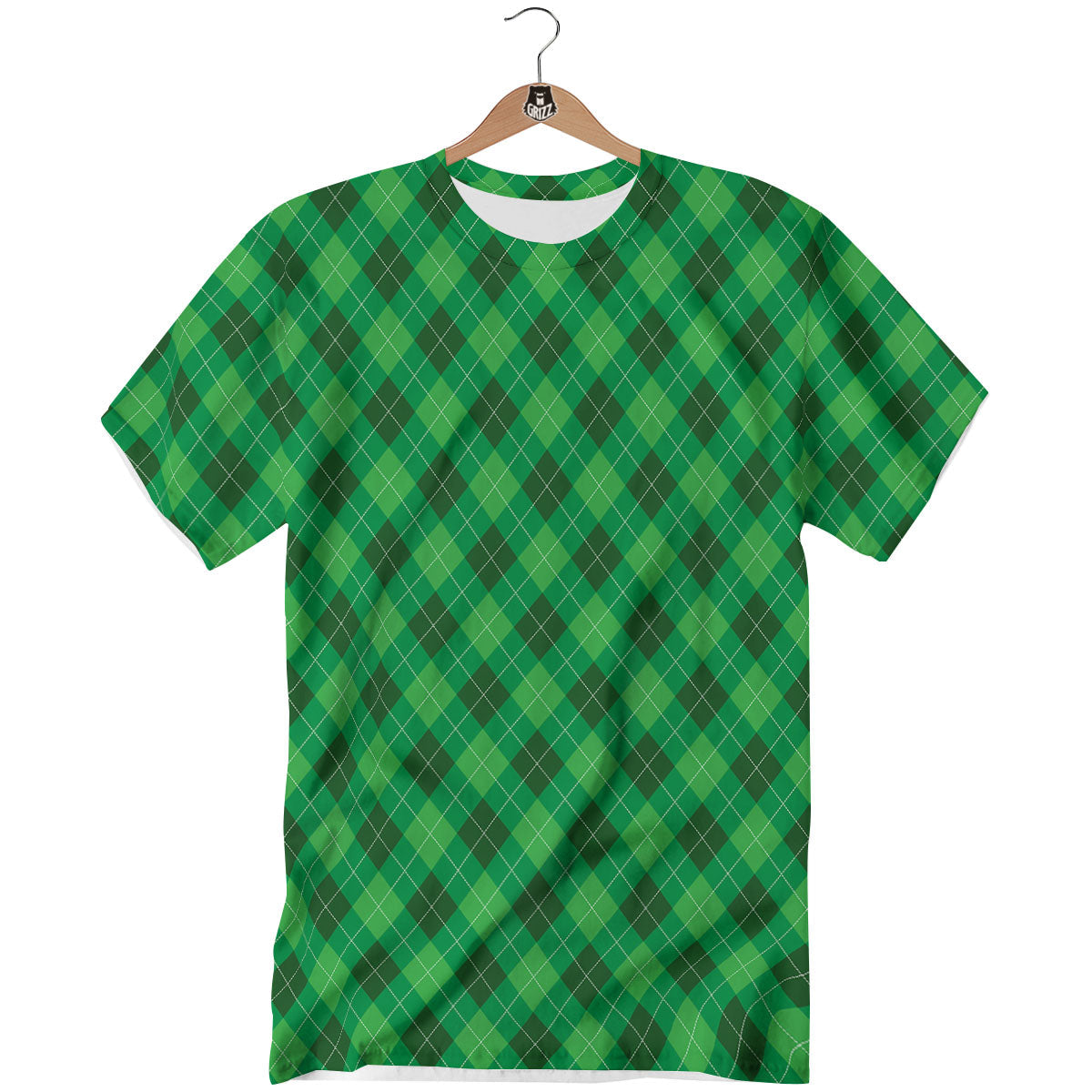 Argyle Green Print Pattern T-Shirt-grizzshop
