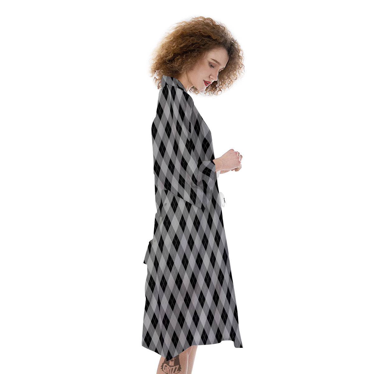 Argyle Grey And Black Print Pattern Kimono-grizzshop