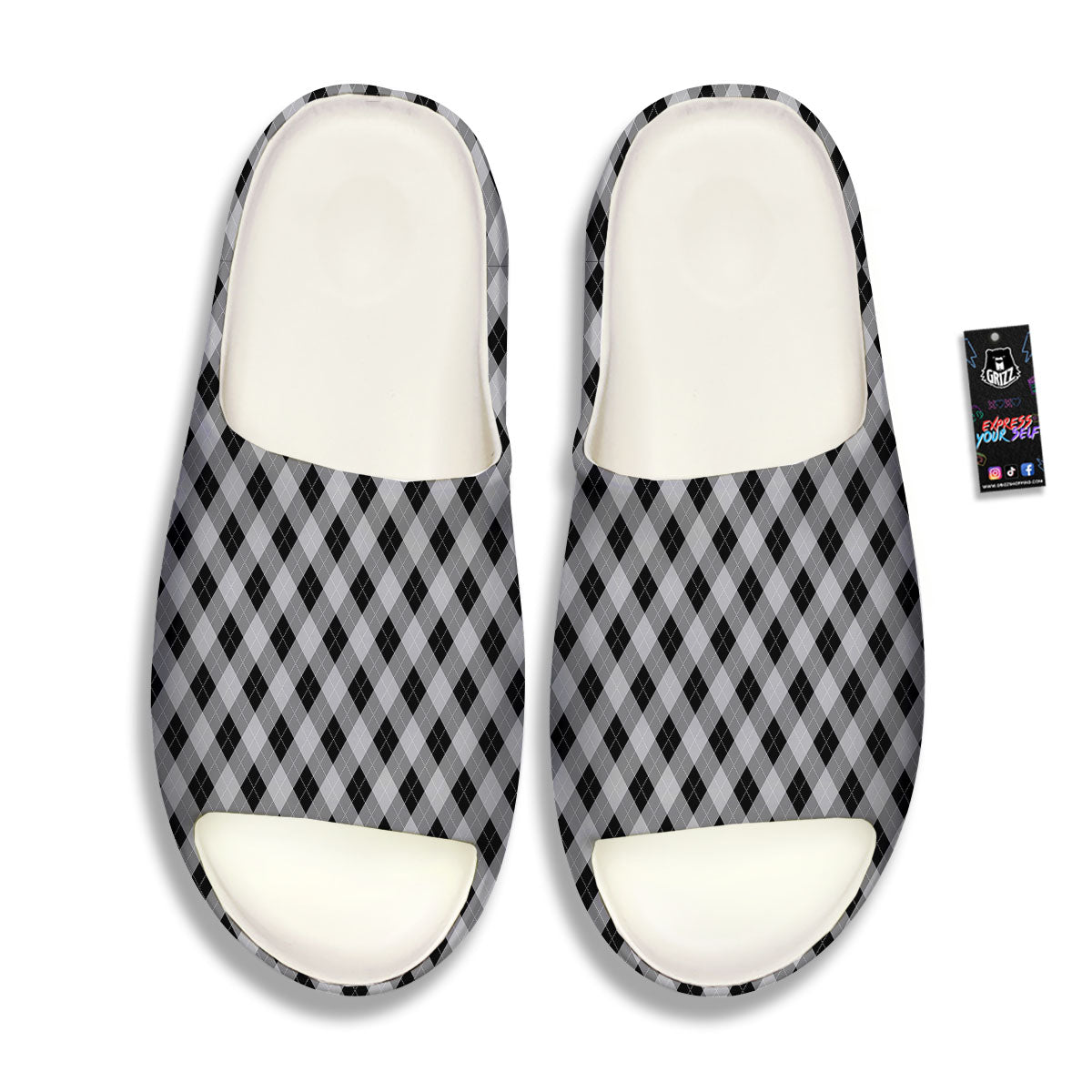 Argyle Grey And Black Print Pattern Sandals-grizzshop