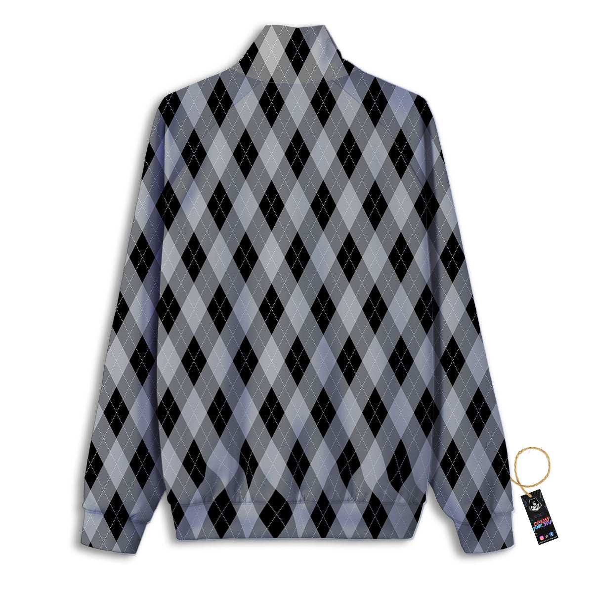 Argyle Grey And Black Print Pattern Track Jacket-grizzshop