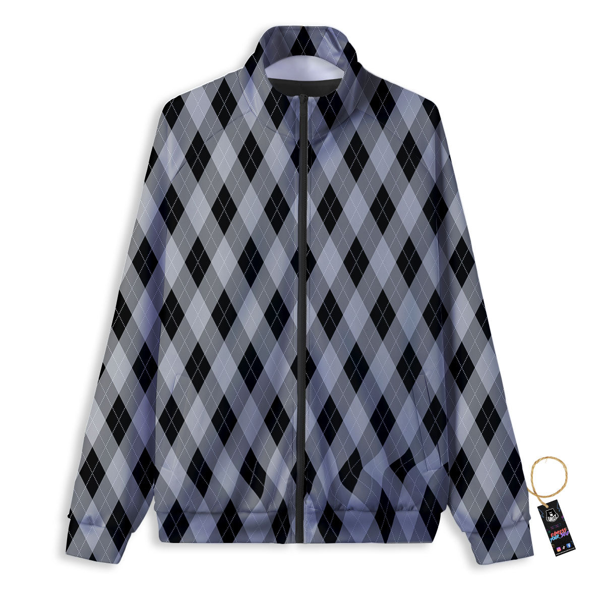 Argyle Grey And Black Print Pattern Track Jacket-grizzshop