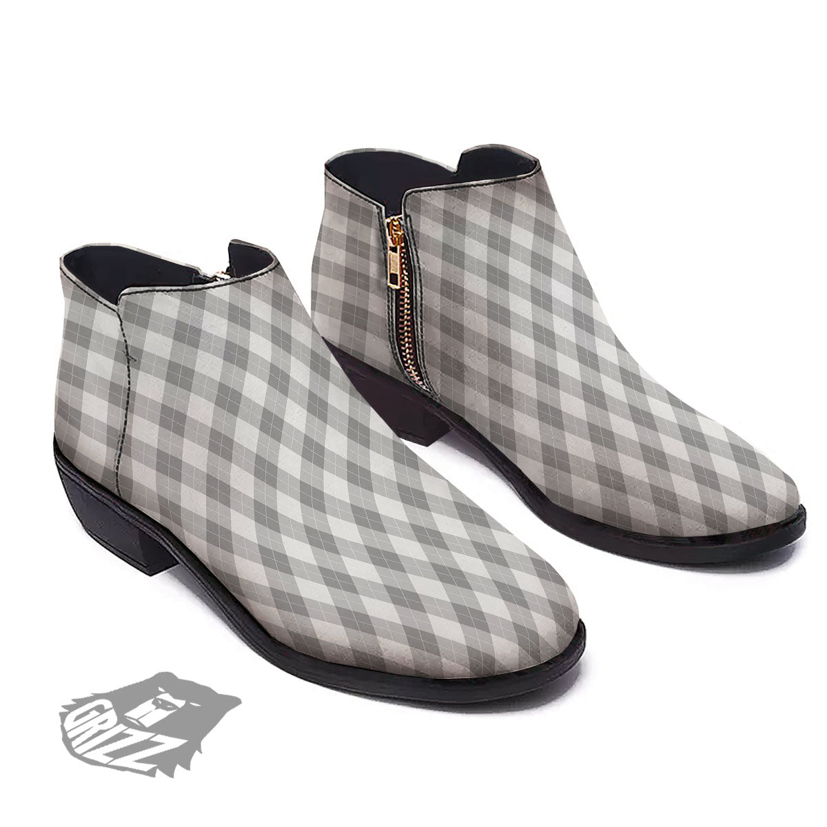 Argyle Grey Print Pattern Ankle Boots-grizzshop