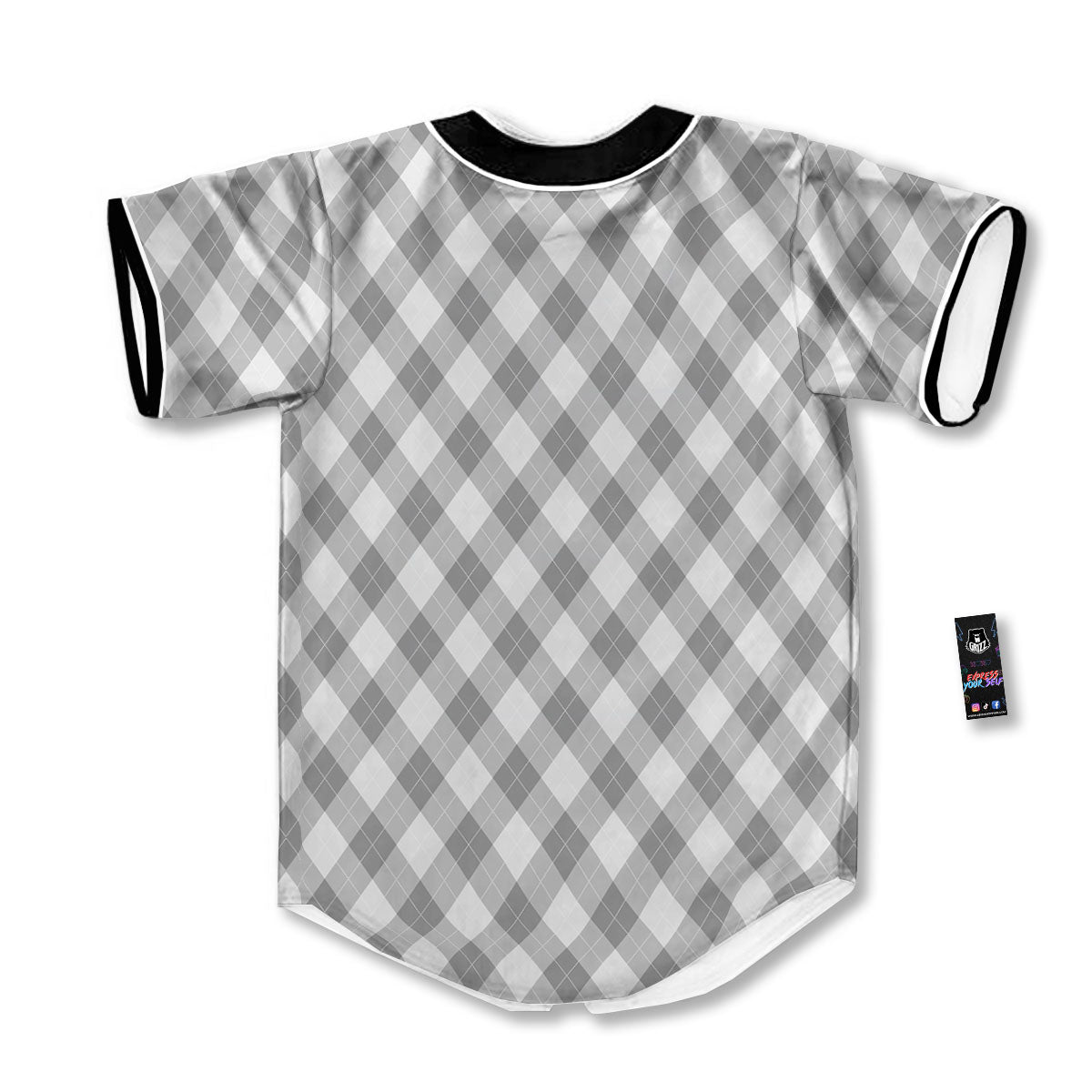 Argyle Grey Print Pattern Baseball Jersey-grizzshop