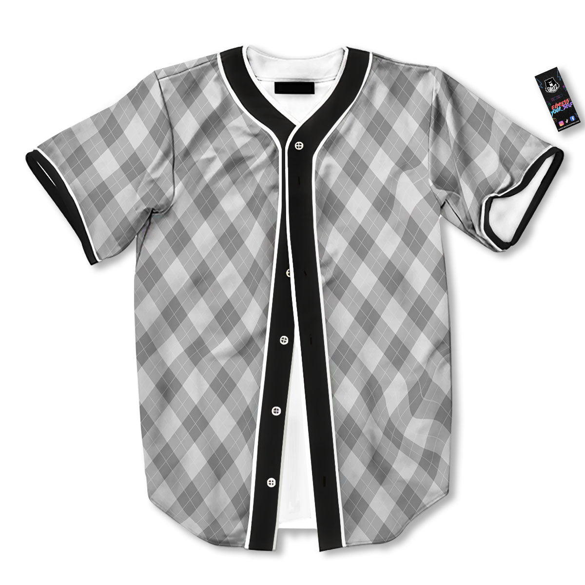 Argyle Grey Print Pattern Baseball Jersey-grizzshop