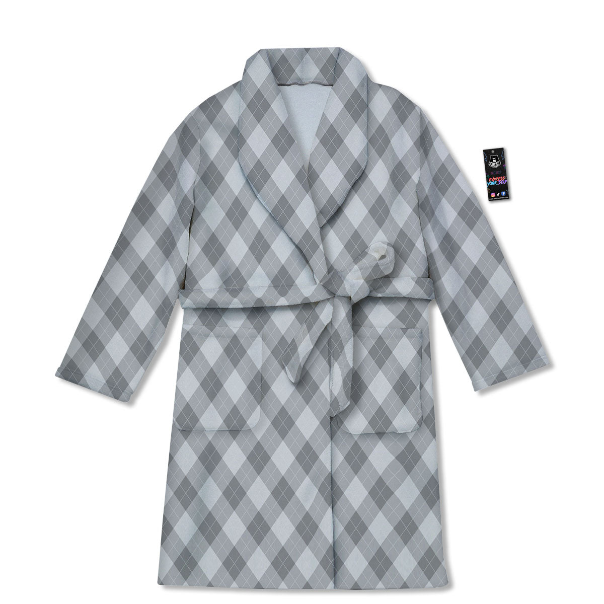 Argyle Grey Print Pattern Bathrobe-grizzshop
