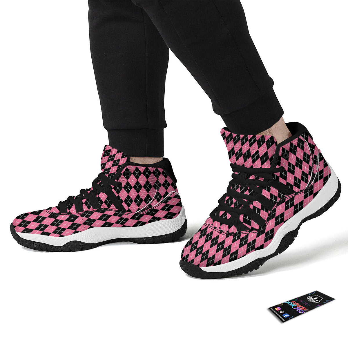 Argyle Grey Print Pattern Black Bball Shoes-grizzshop