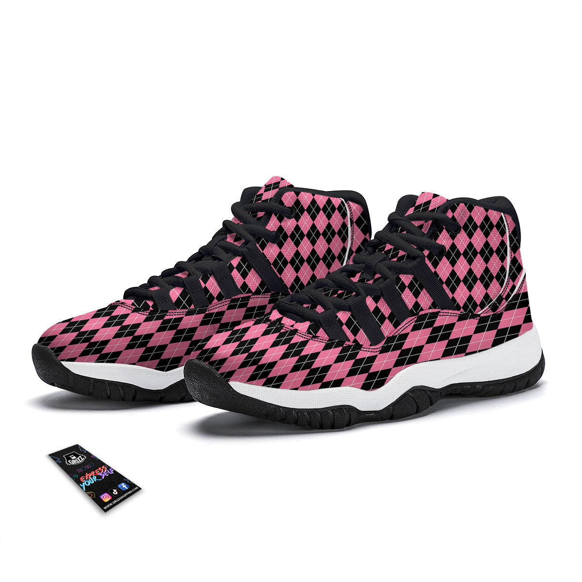 Argyle Grey Print Pattern Black Bball Shoes-grizzshop