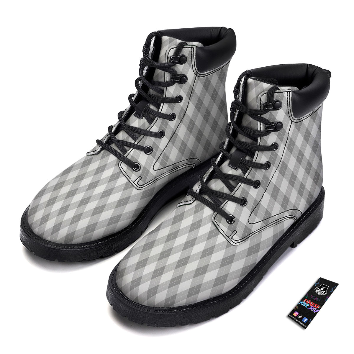 Argyle Grey Print Pattern Boots-grizzshop