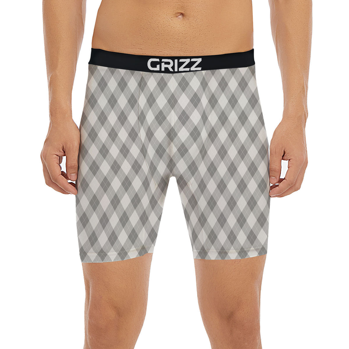 Argyle Grey Print Pattern Boxer Briefs-grizzshop