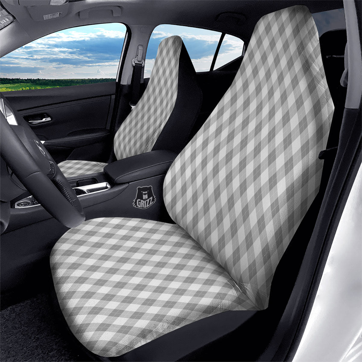 Argyle Grey Print Pattern Car Seat Covers-grizzshop