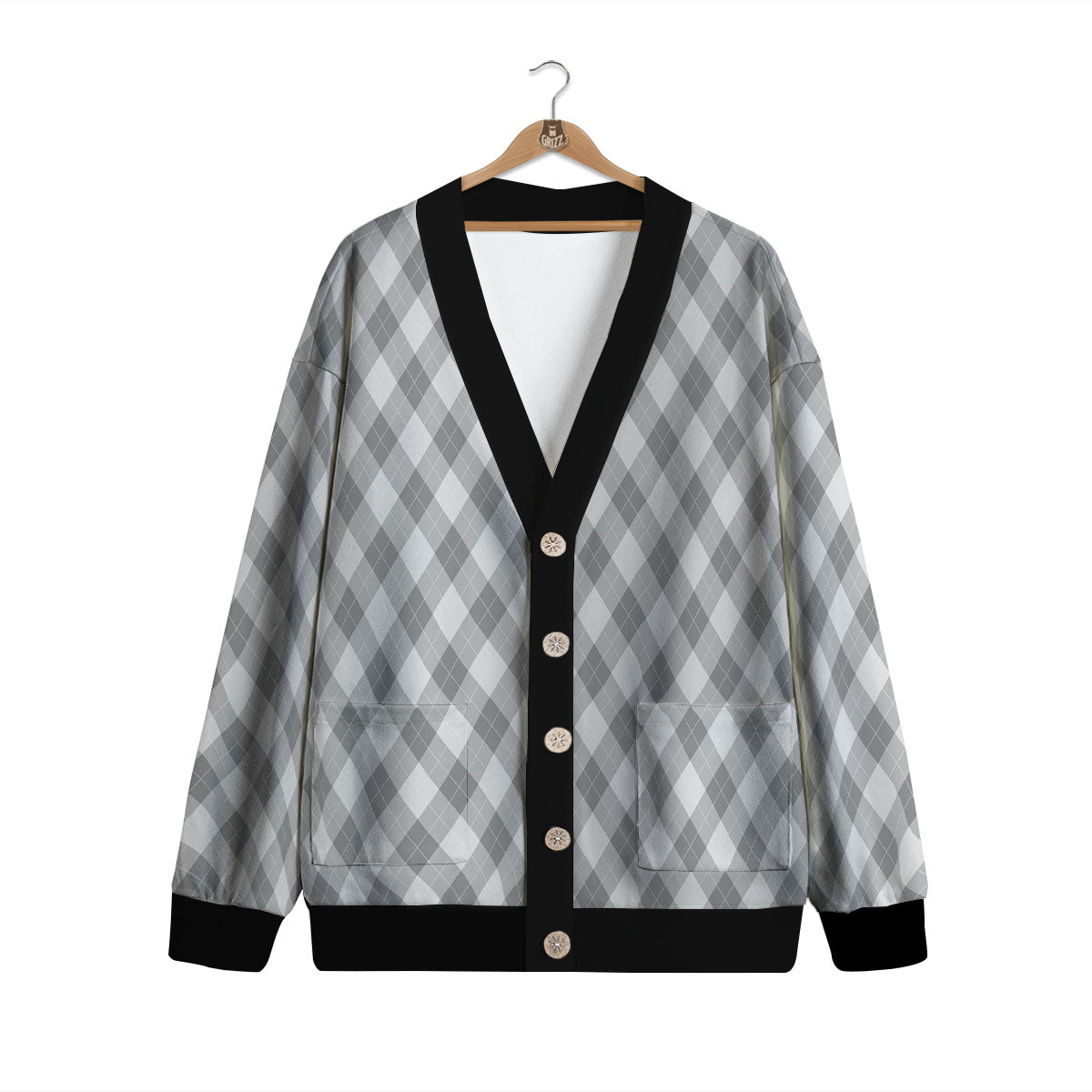 Argyle Grey Print Pattern Cardigan-grizzshop