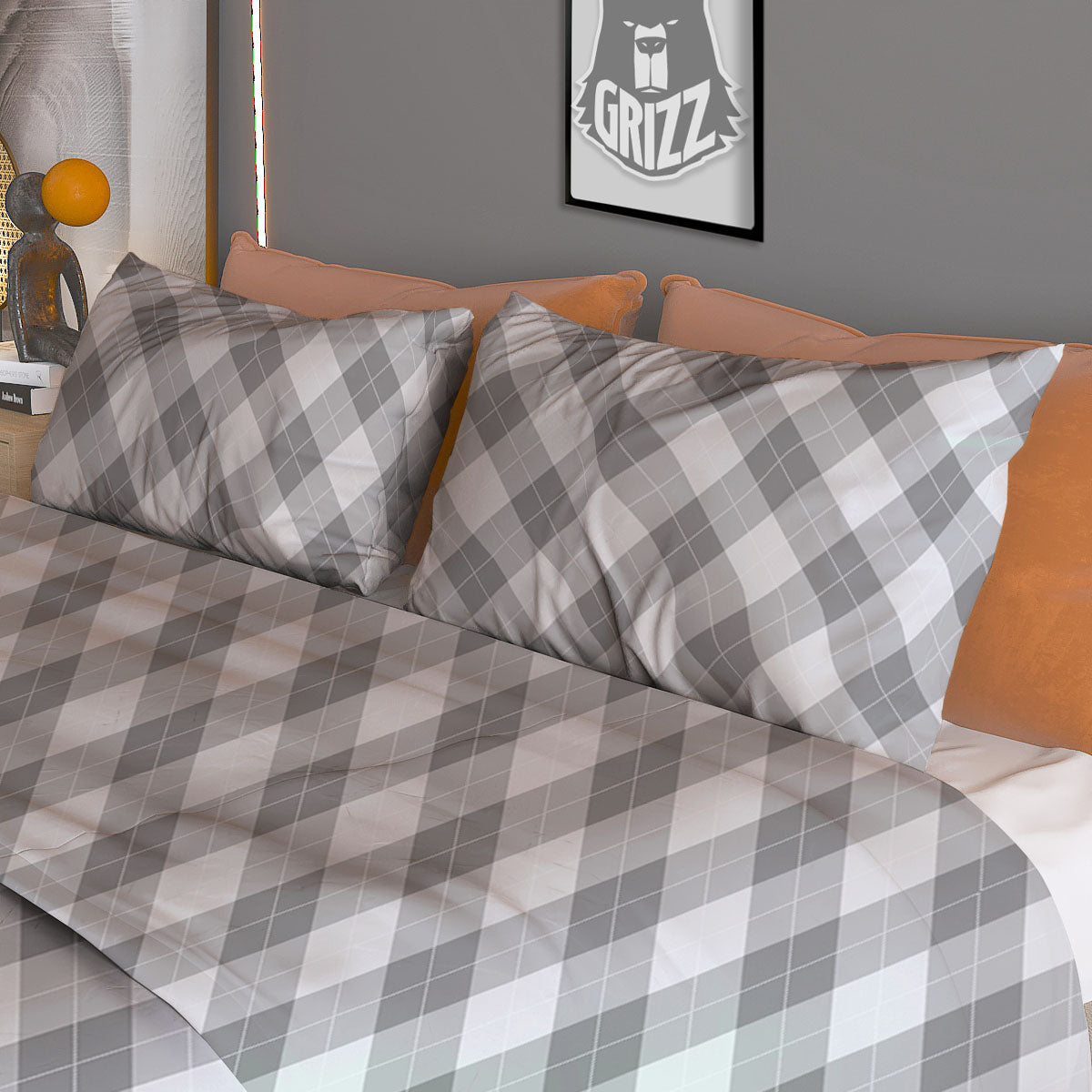 Argyle Grey Print Pattern Duvet Cover Bedding Set-grizzshop