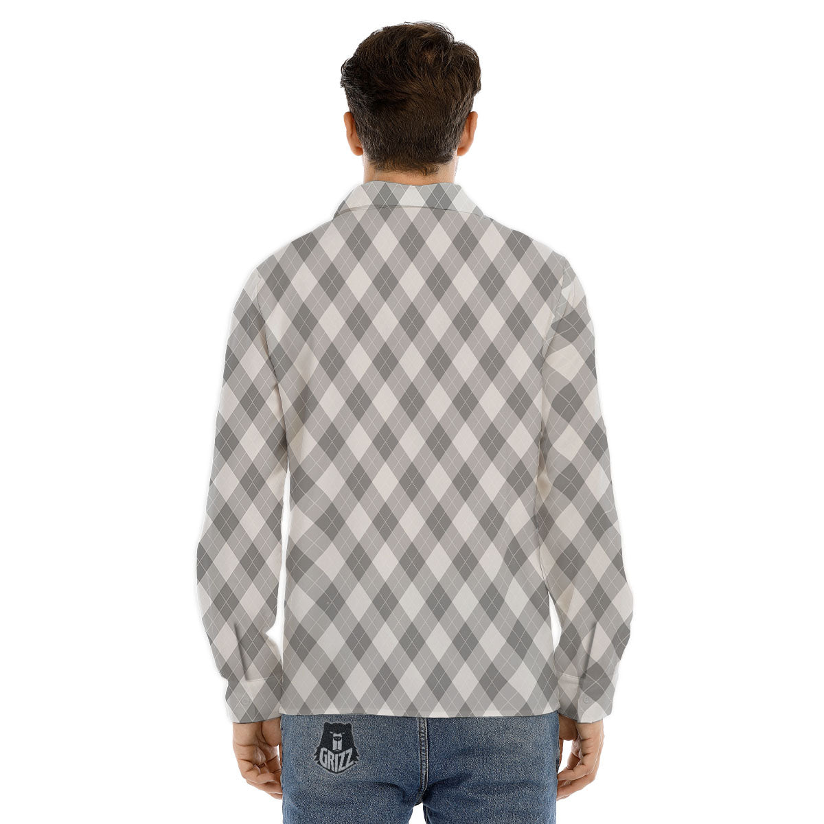 Argyle Grey Print Pattern Men's Dress Shirts-grizzshop