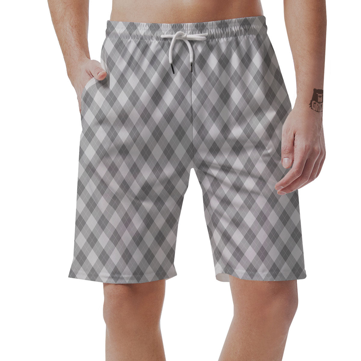 Argyle Grey Print Pattern Men's Shorts-grizzshop