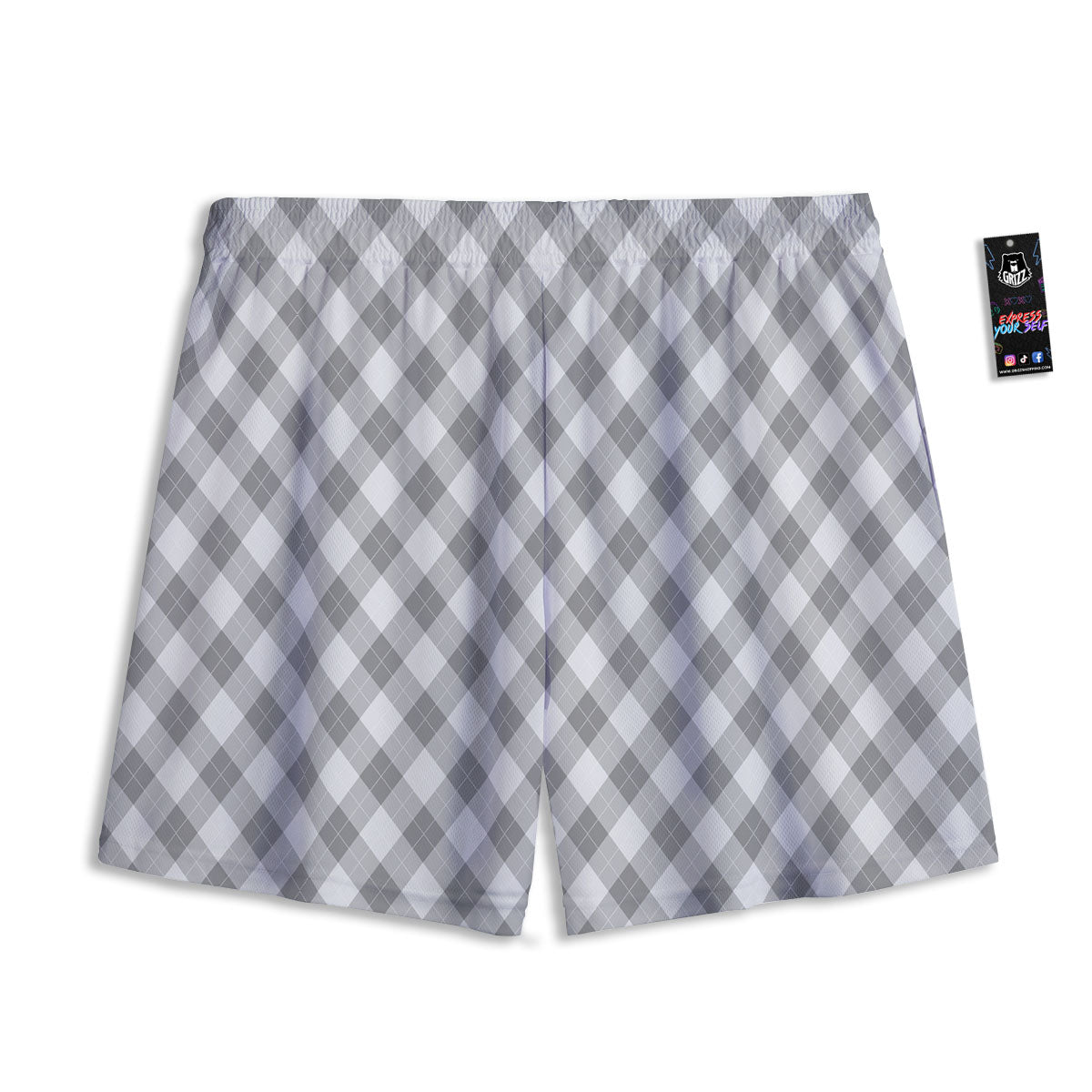 Argyle Grey Print Pattern Mesh Shorts-grizzshop