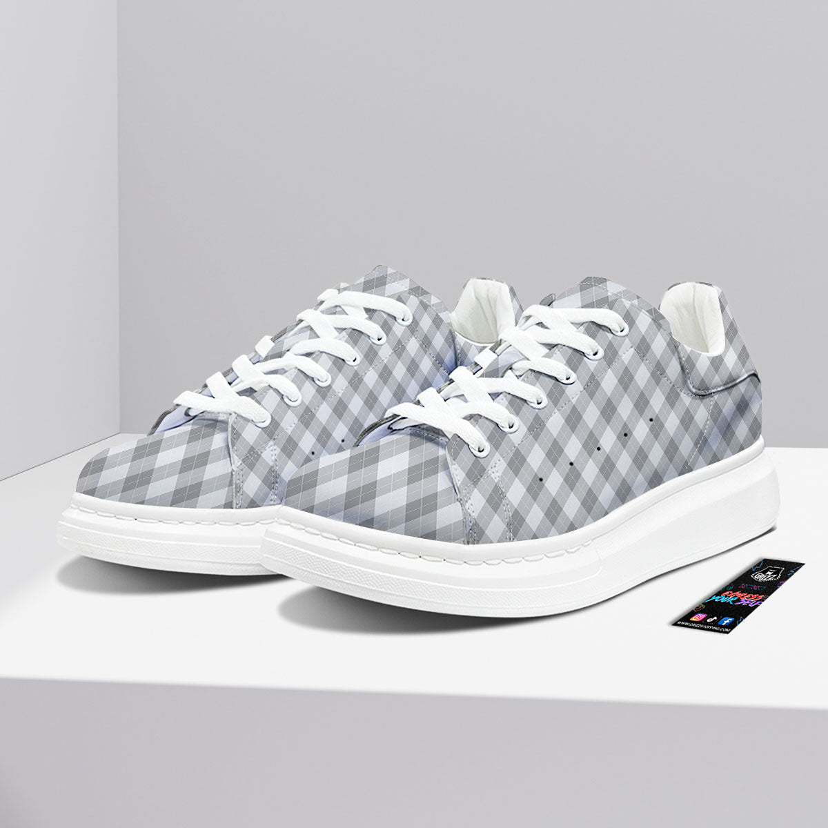 Argyle Grey Print Pattern Platform Shoes-grizzshop