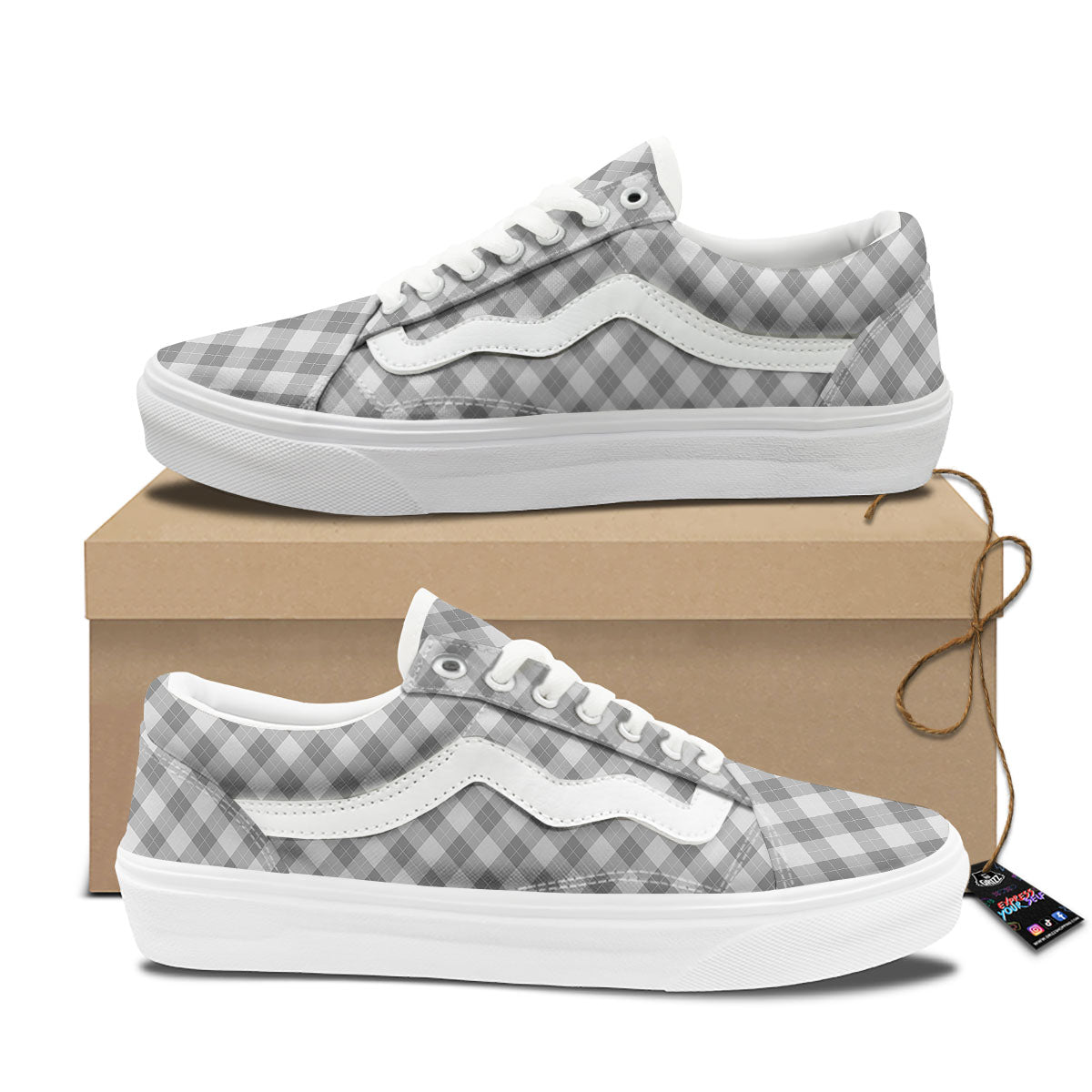 Argyle Grey Print Pattern Skate Shoes-grizzshop