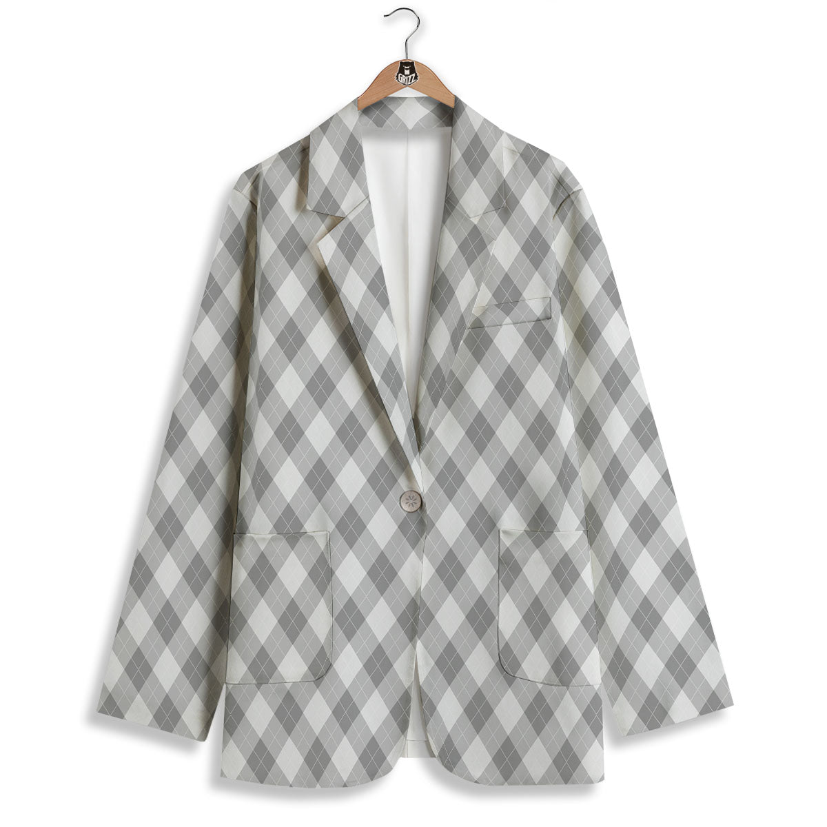 Argyle Grey Print Pattern Women's Blazer-grizzshop