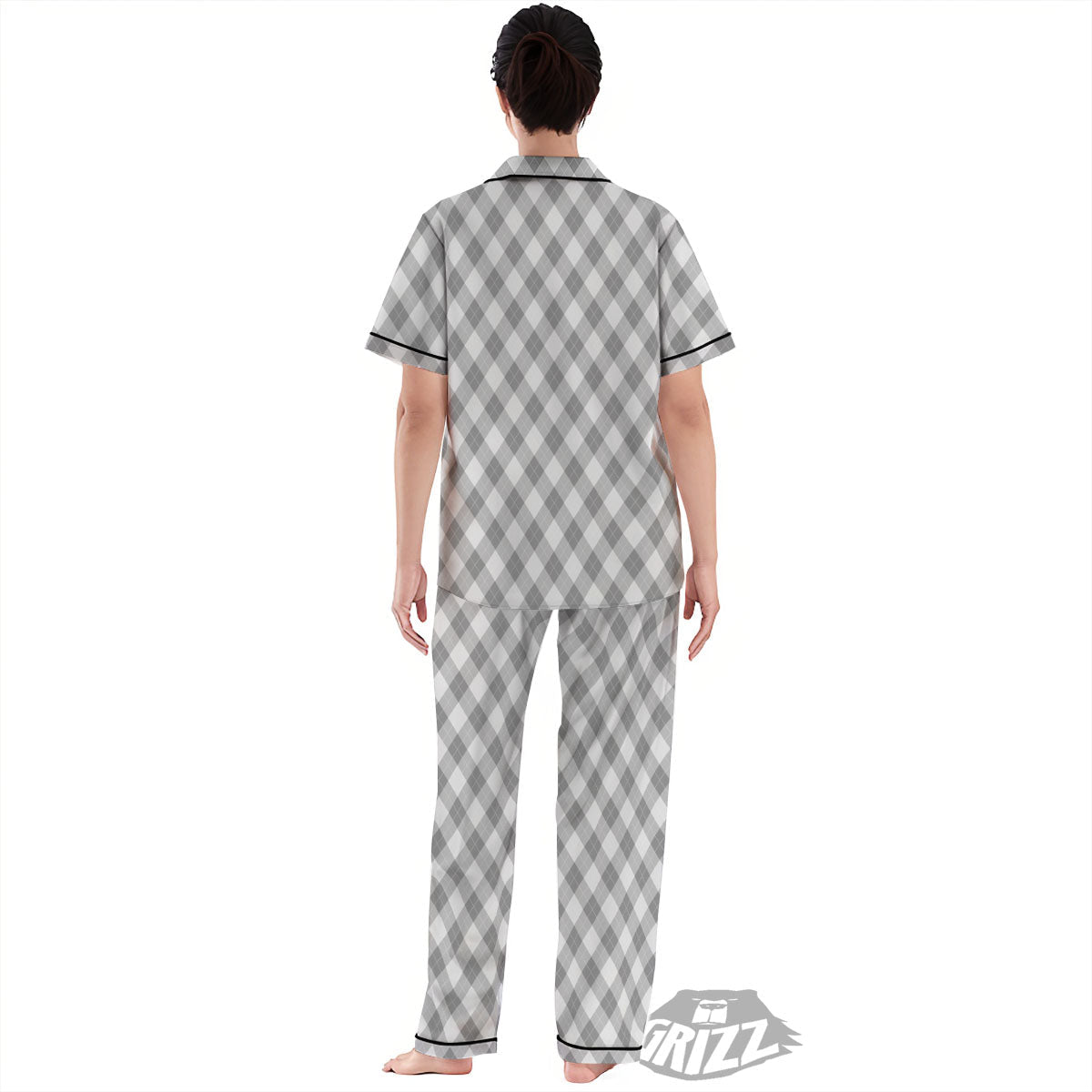 Argyle Grey Print Pattern Women's Pajamas Set-grizzshop