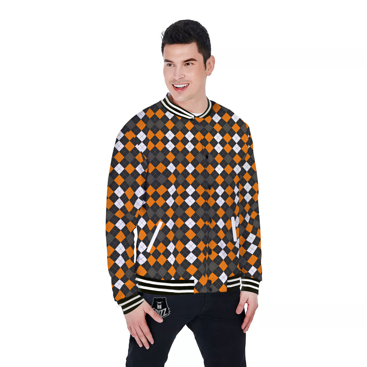 Argyle Halloween Print Pattern Baseball Jacket-grizzshop