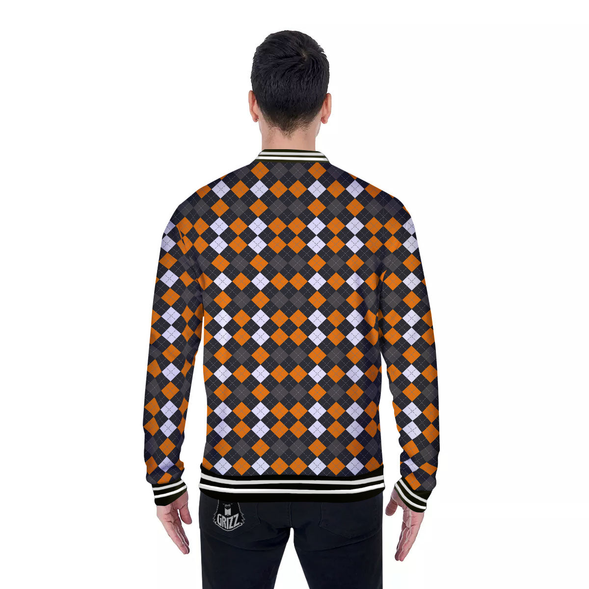 Argyle Halloween Print Pattern Baseball Jacket-grizzshop