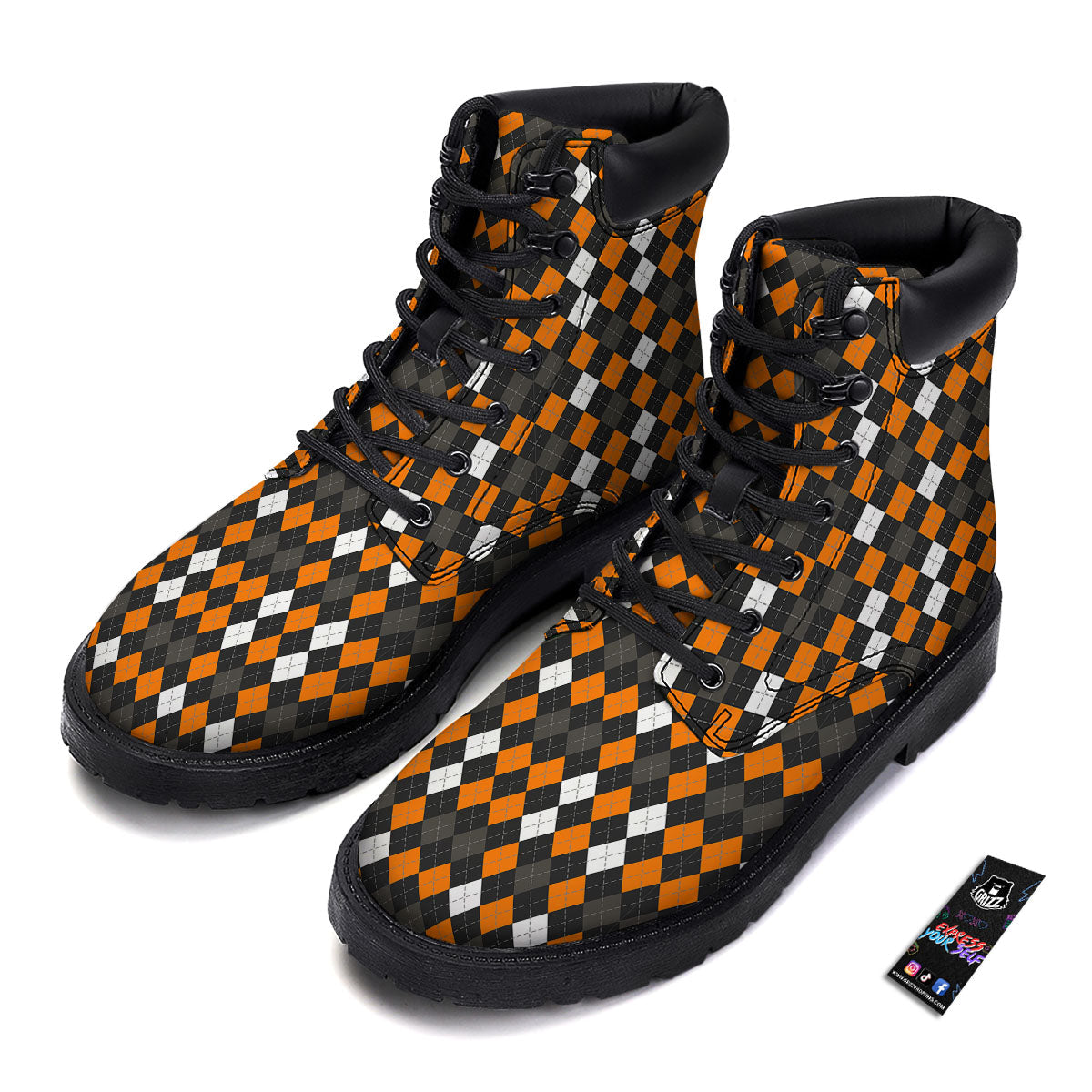 Argyle Halloween Print Pattern Boots-grizzshop