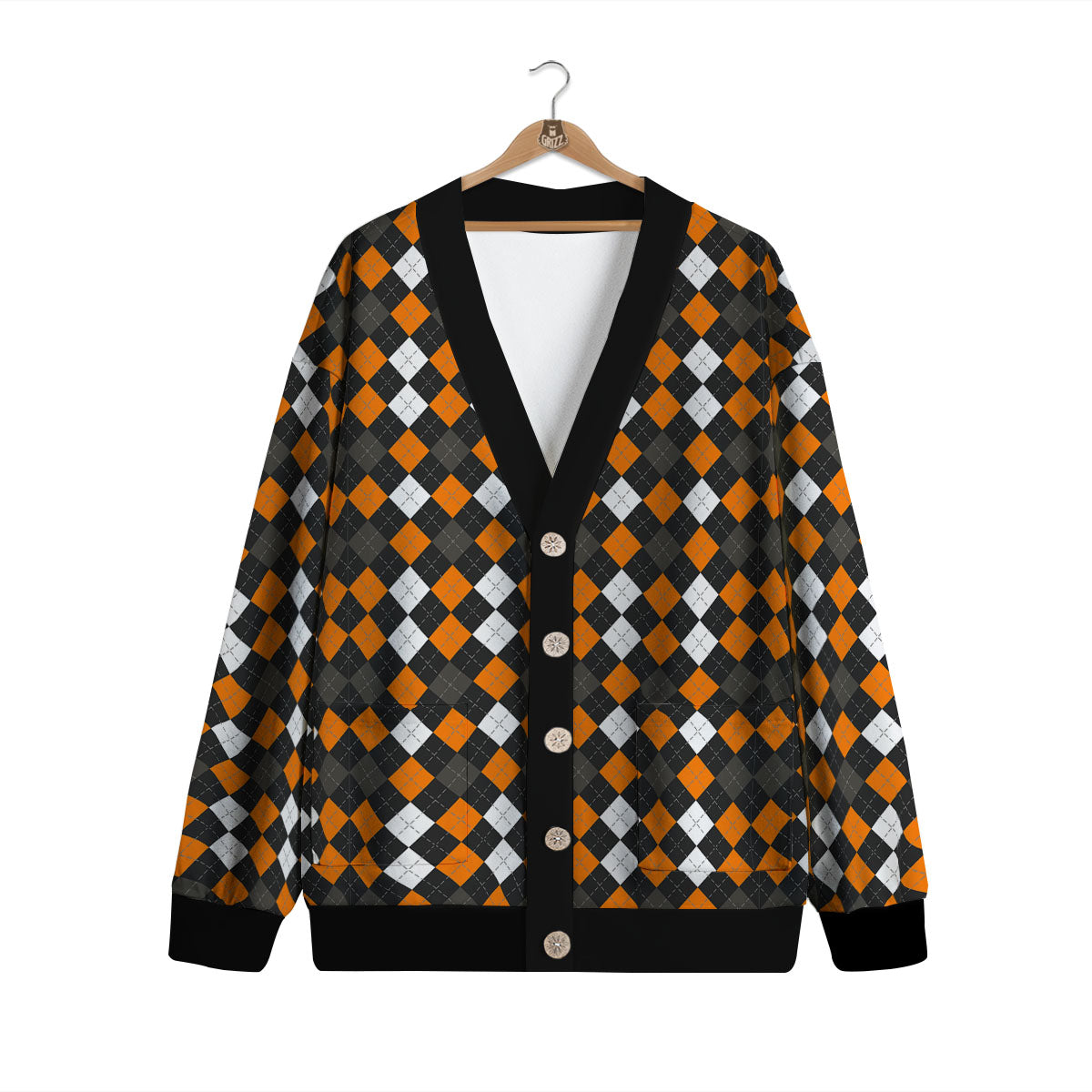 Argyle Halloween Print Pattern Cardigan-grizzshop